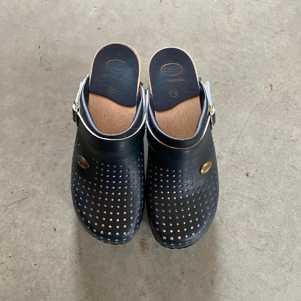 Navy Leather Clogs SCHOOLL